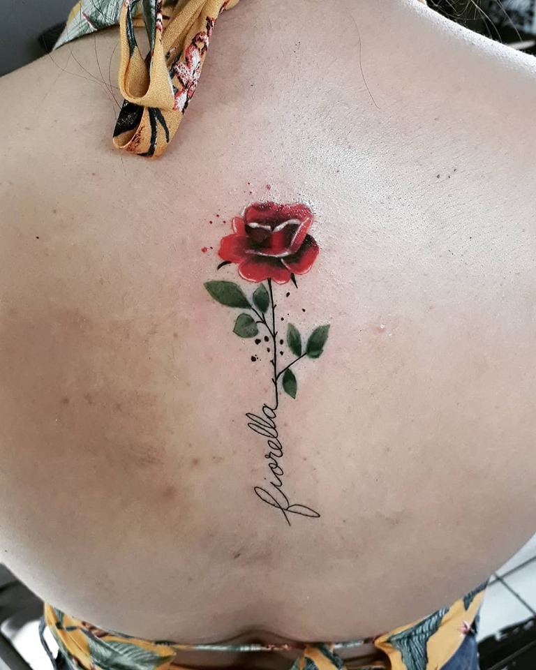 Name and rose tattoo