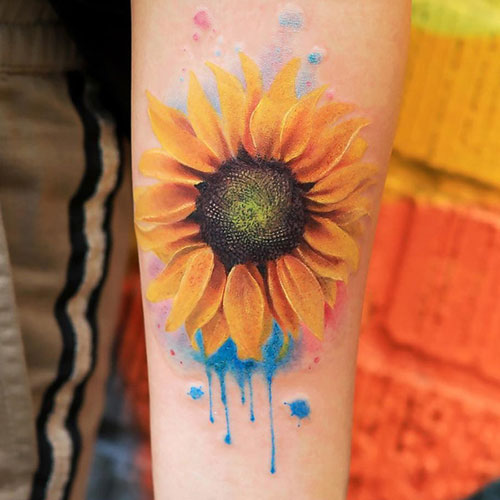 Belles idées de conception de tatouage de tournesol aquarelle