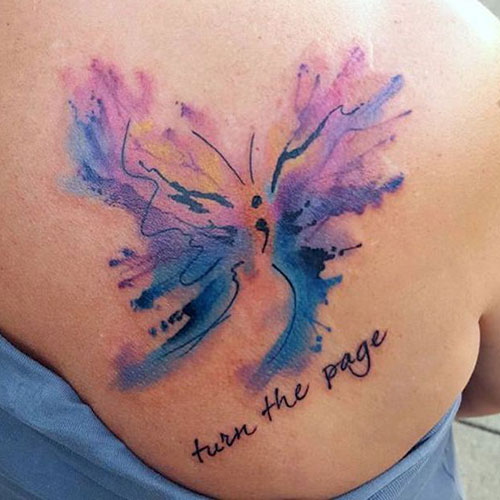 Meilleures idées de tatouage pour la santé mentale - Papillon avec point-virgule et citation