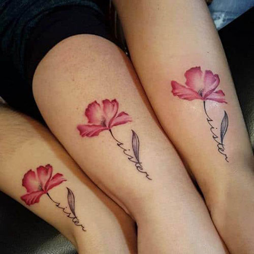 Tatouages ​​assortis avant-bras rose soeur