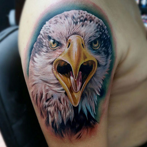 Incroyable tatouage réaliste 3D Eagle Half Sleeve