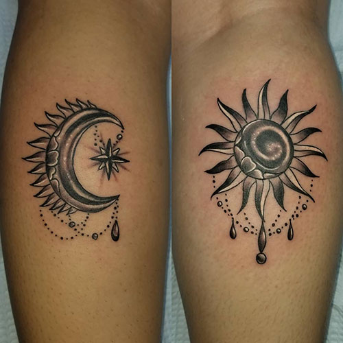 Idées de tatouage pour les meilleurs amis du soleil et de la lune