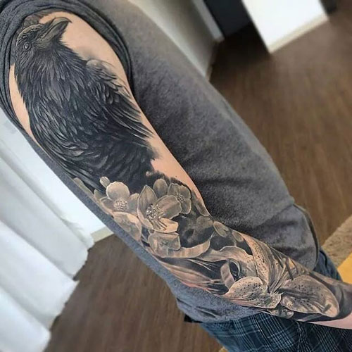 Dessins de tatouage bras complet oiseau Badass pour les hommes