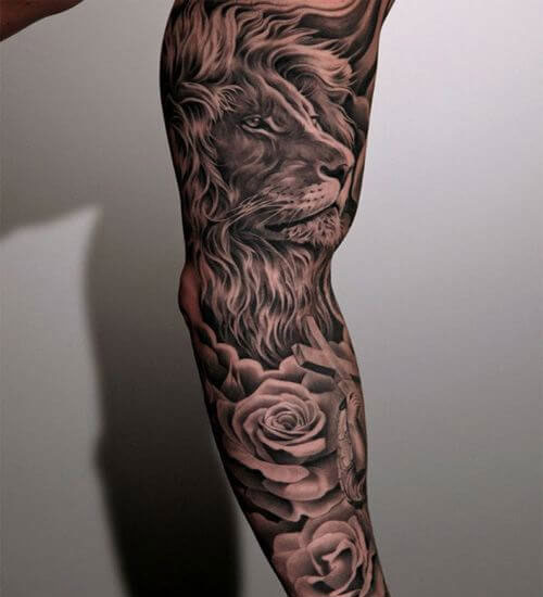 Dessins de tatouage fleur de lion rose à manches longues