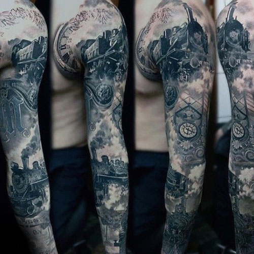 Idées uniques de tatouage à manches longues noires et grises