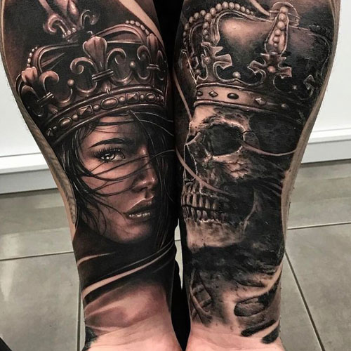 Tatouages ​​cool du roi et de la reine sur l'avant-bras