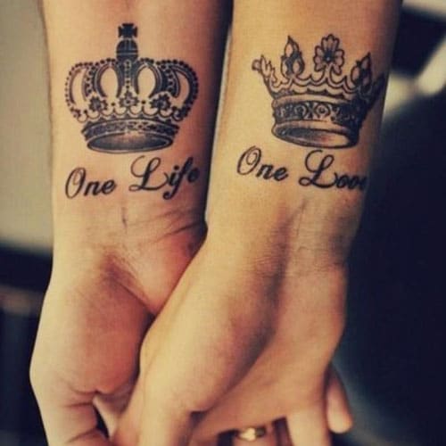 Tatouages ​​One Life One Love King Queen Crown pour la mariée et le marié