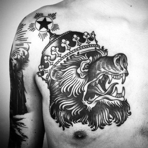 Tatouage de lion simple avec couronne